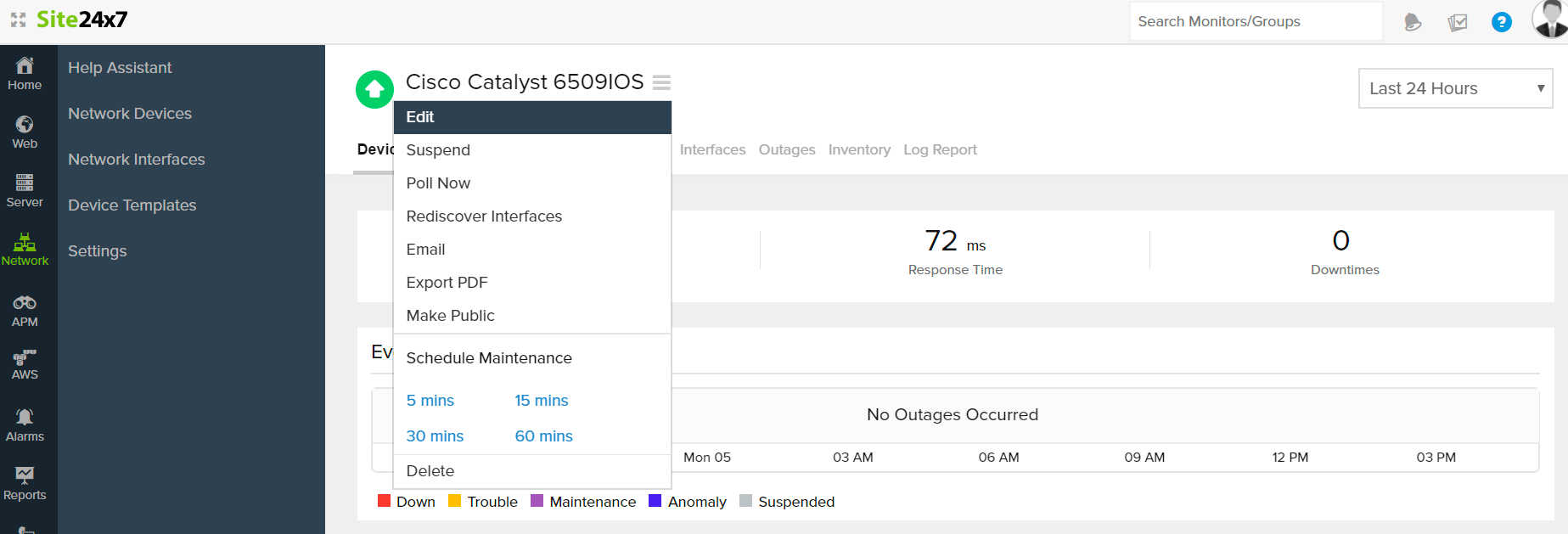 How to edit a network device monitor in Site24x7