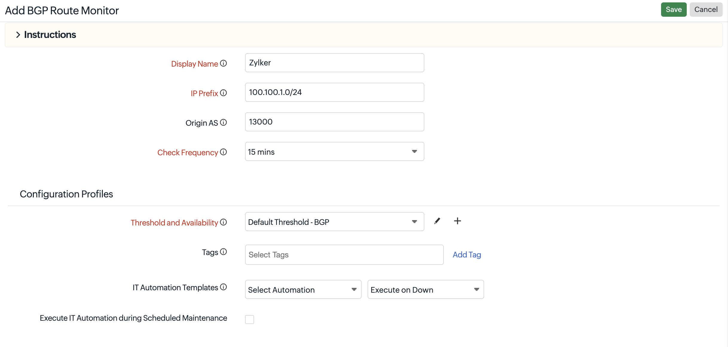 Add BGP Route monitor