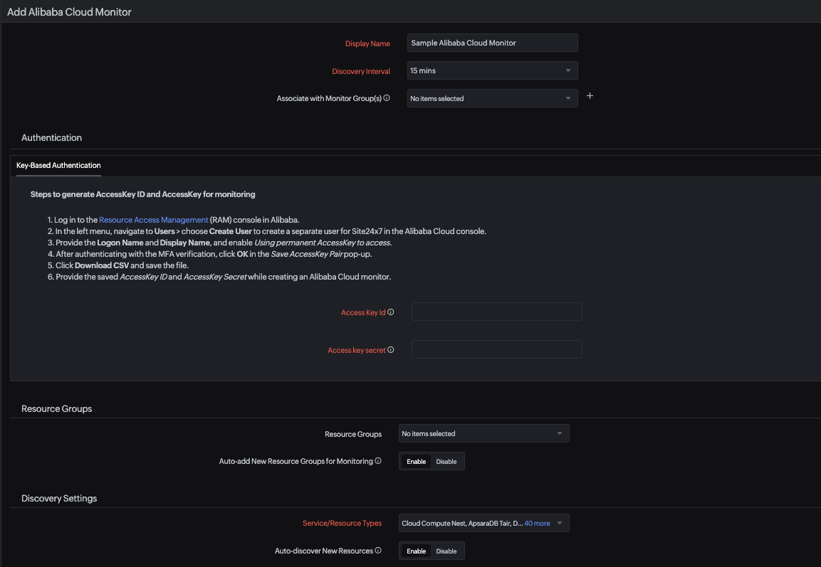 Add Alibaba Cloud Monitor