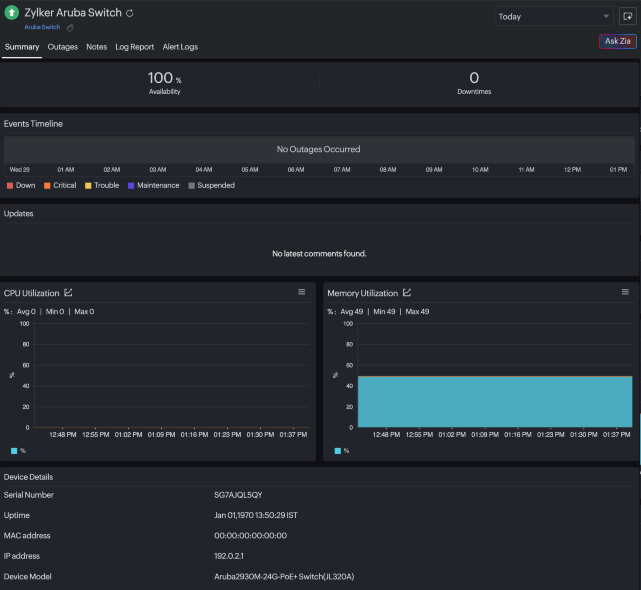 Aruba central switch summary help