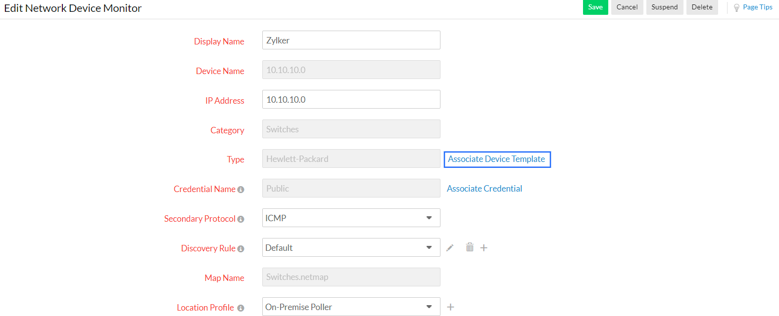 How to associate device templates in Site24x7 network monitoring