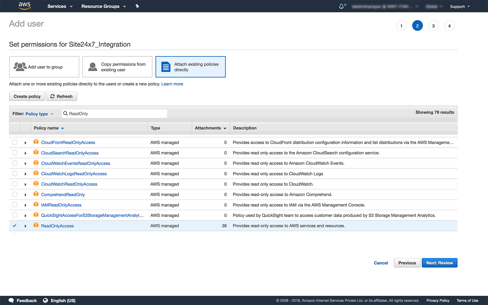 Provide ReadonlyAccess to all supported AWS services and resources