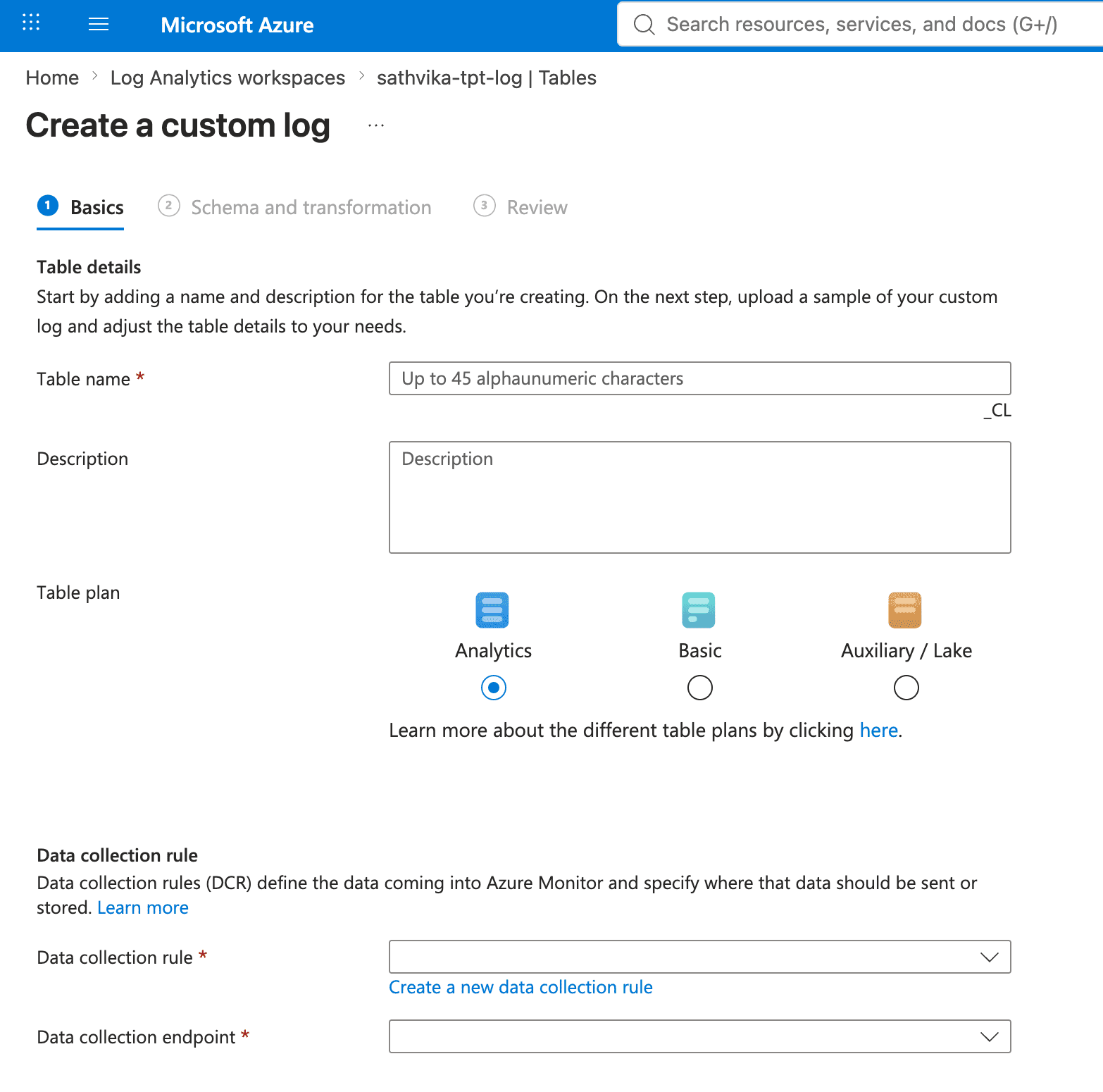 Create a custom log table with a Data Collection Rule