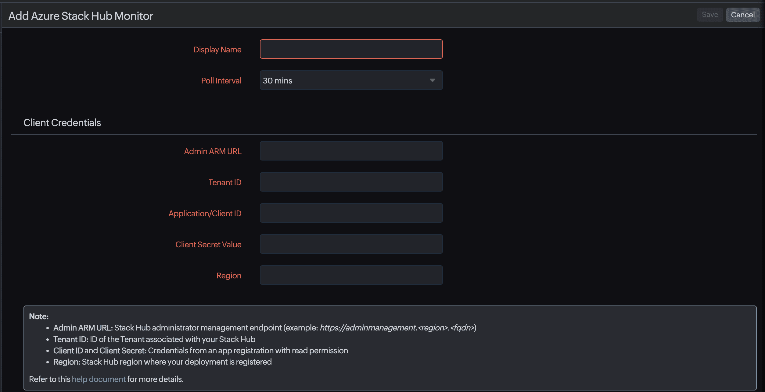 Stack Hub Monitor's add monitor page
