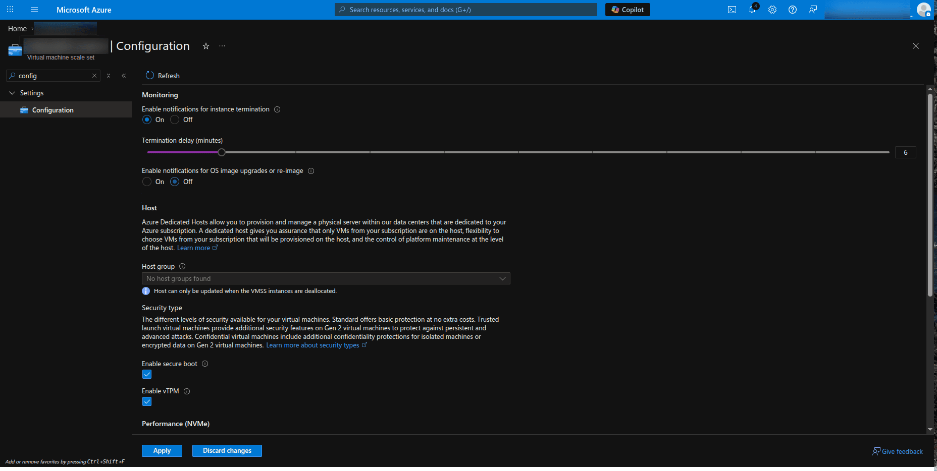 azure termination settings view azure termination settings view