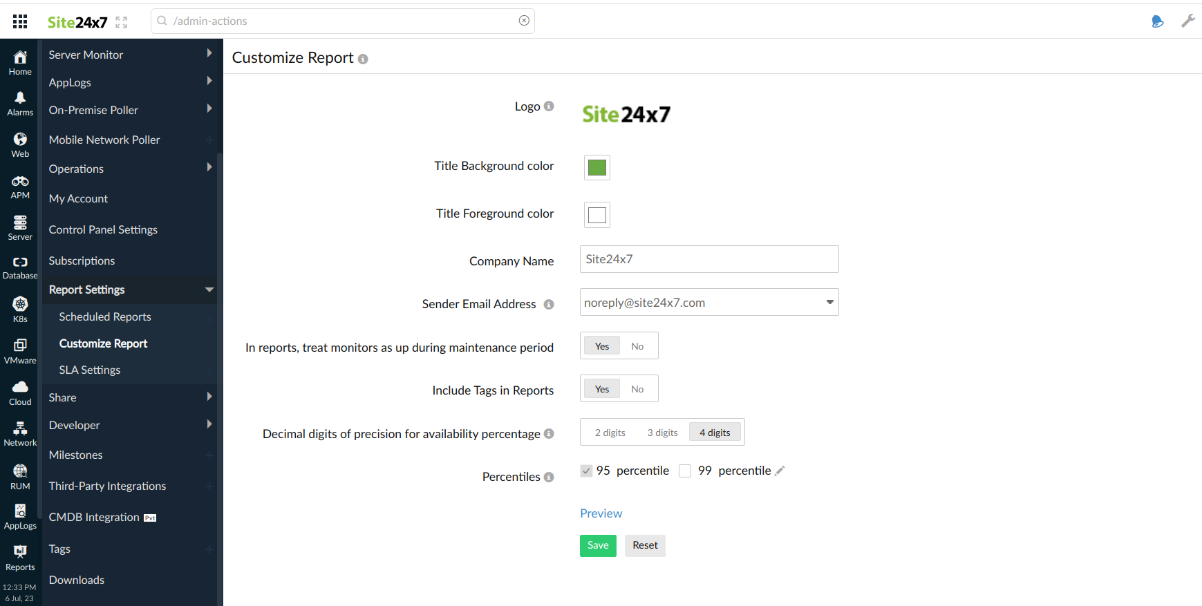 customize report screen