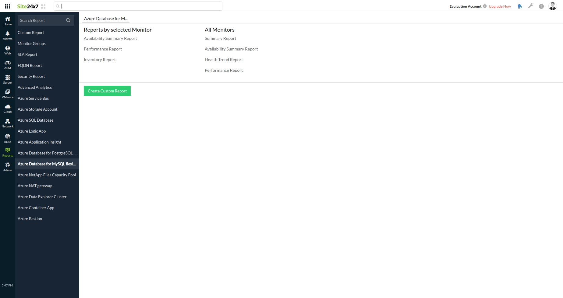Azure Database MySQL Report