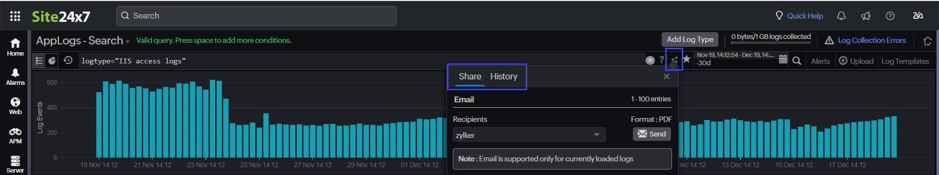 Export and share logs