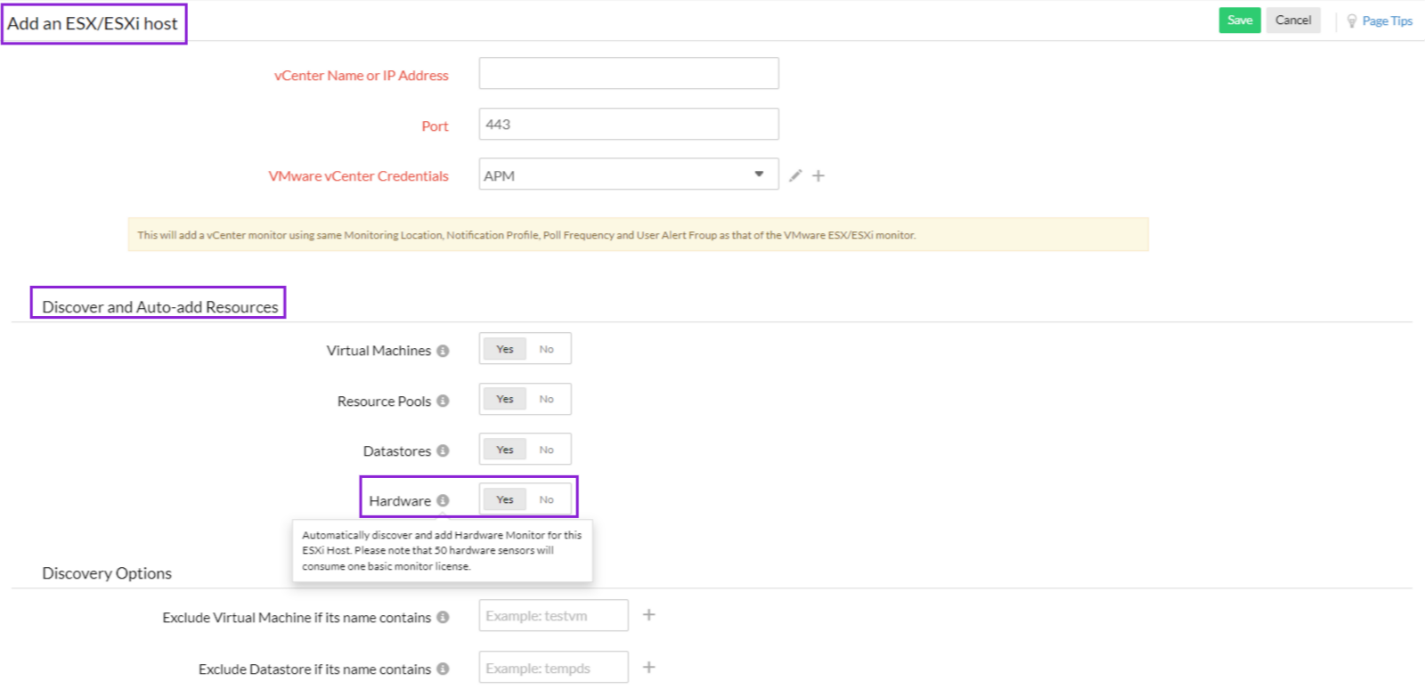 Hardware monitor settings