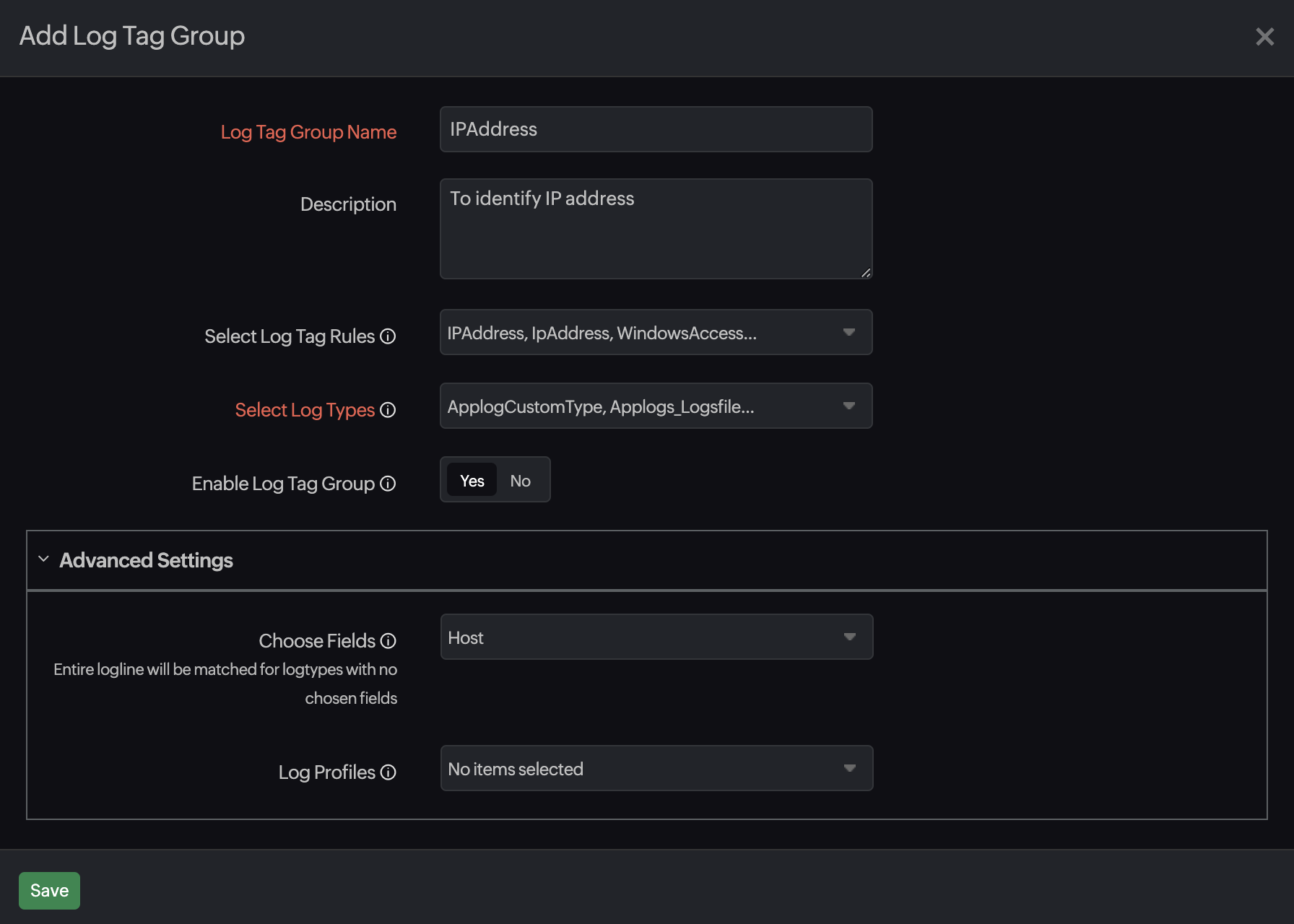 Add Log Tag Group log tag group