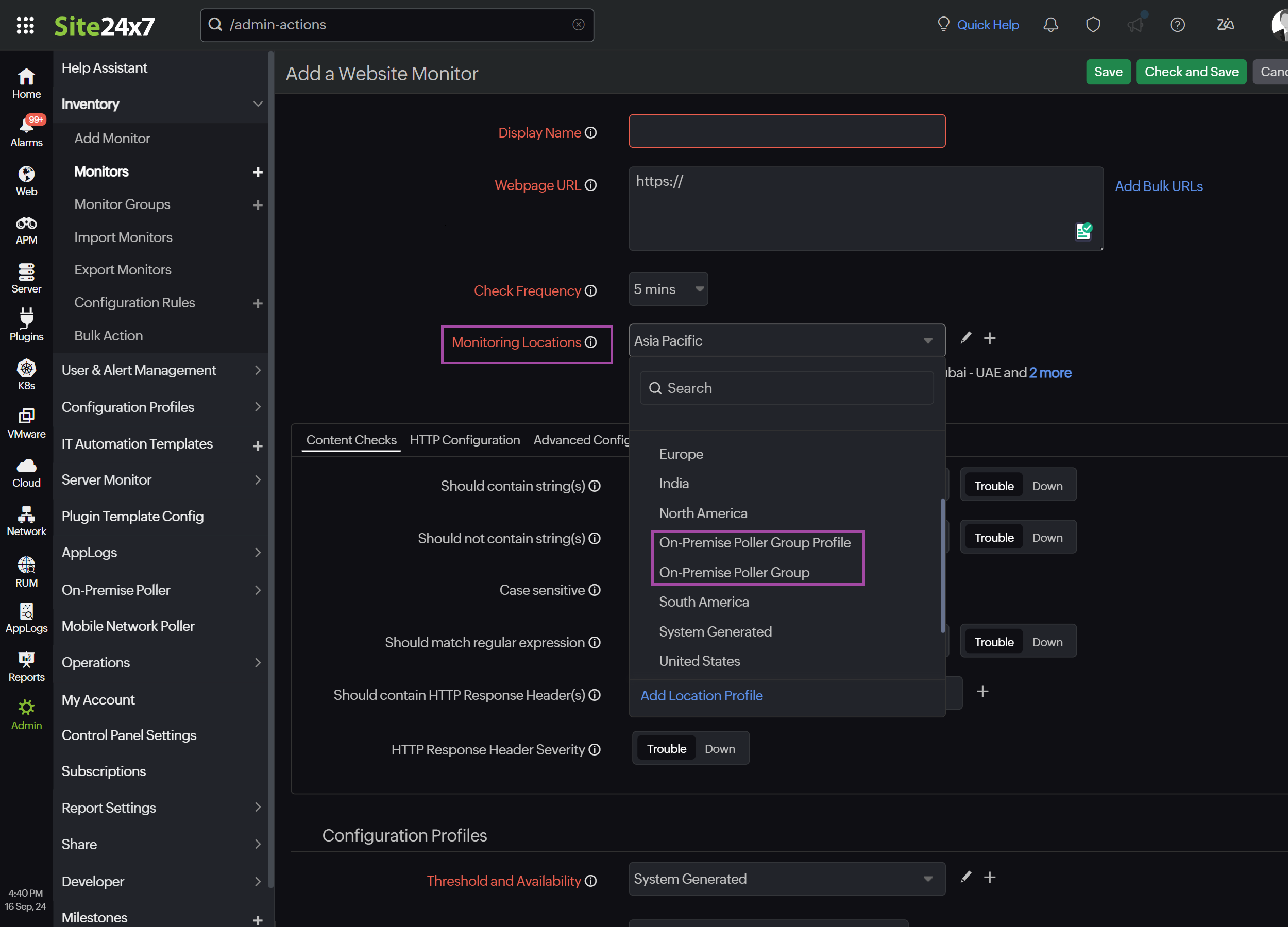 On-Premise Poller Group monitoring location