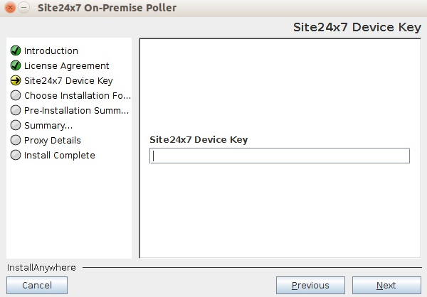 Enter Site24x7 Device Key