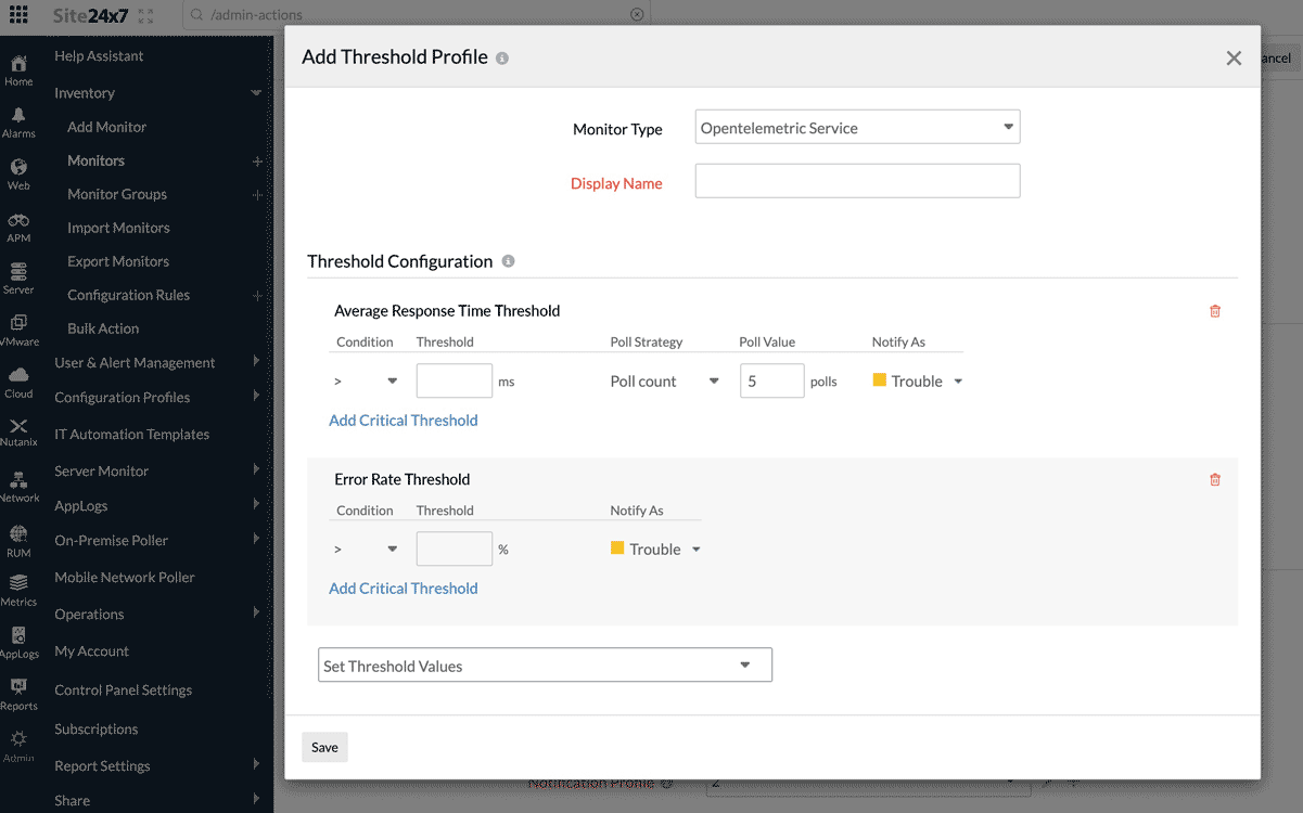 Add Threshold Profile in Opentelemetry