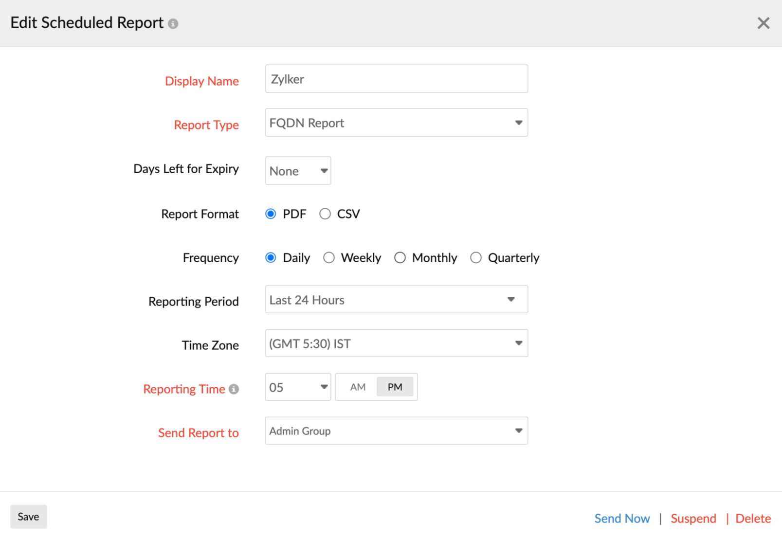 Report format in schedule report