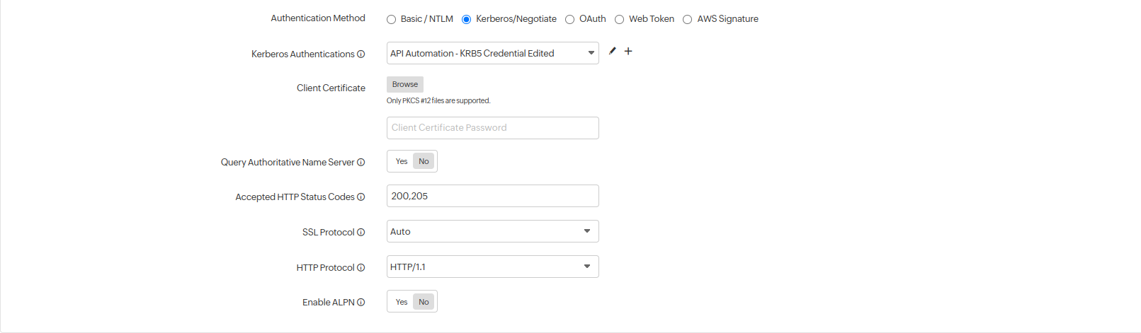 REST API HTTP Configuration