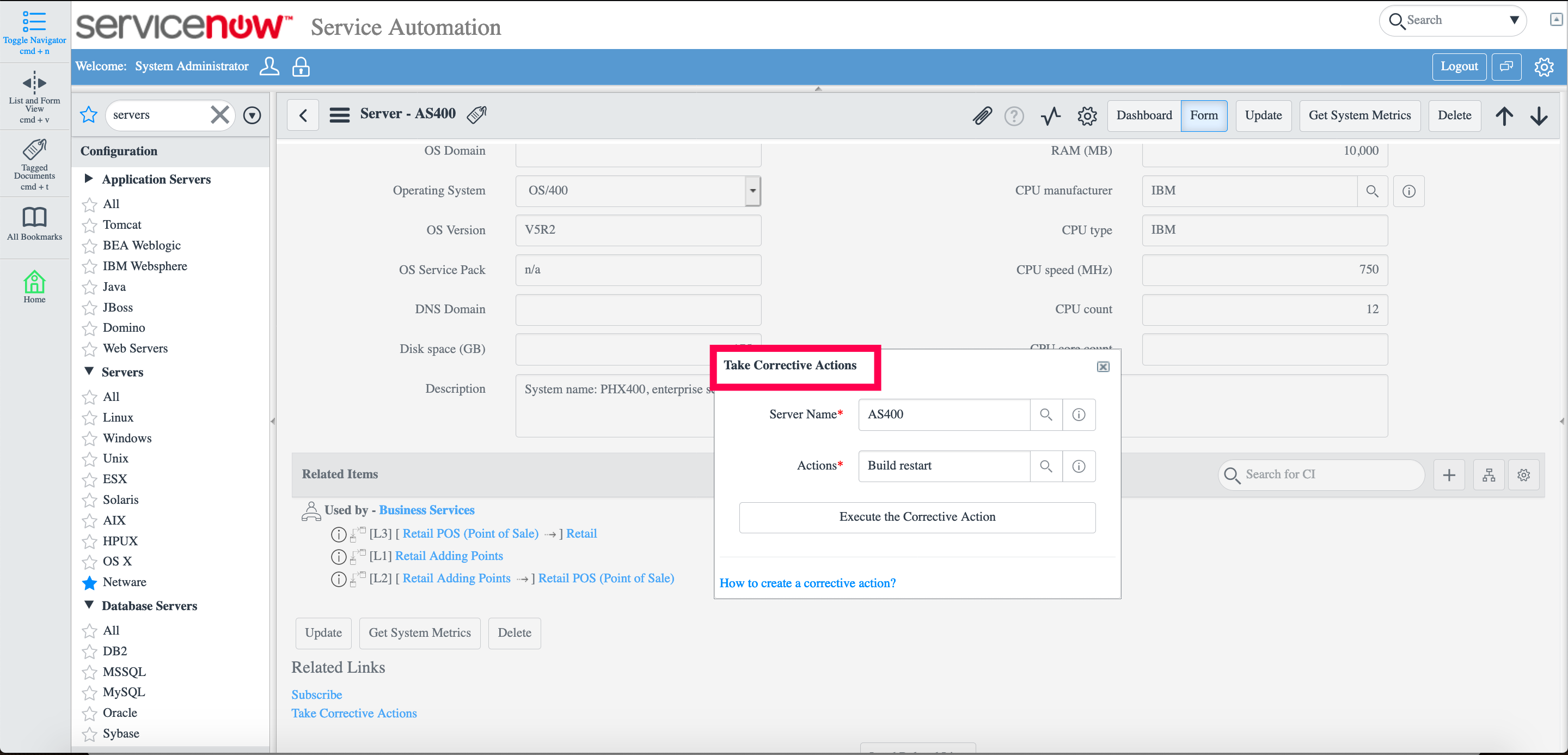 ServiceNow Corrective Actions