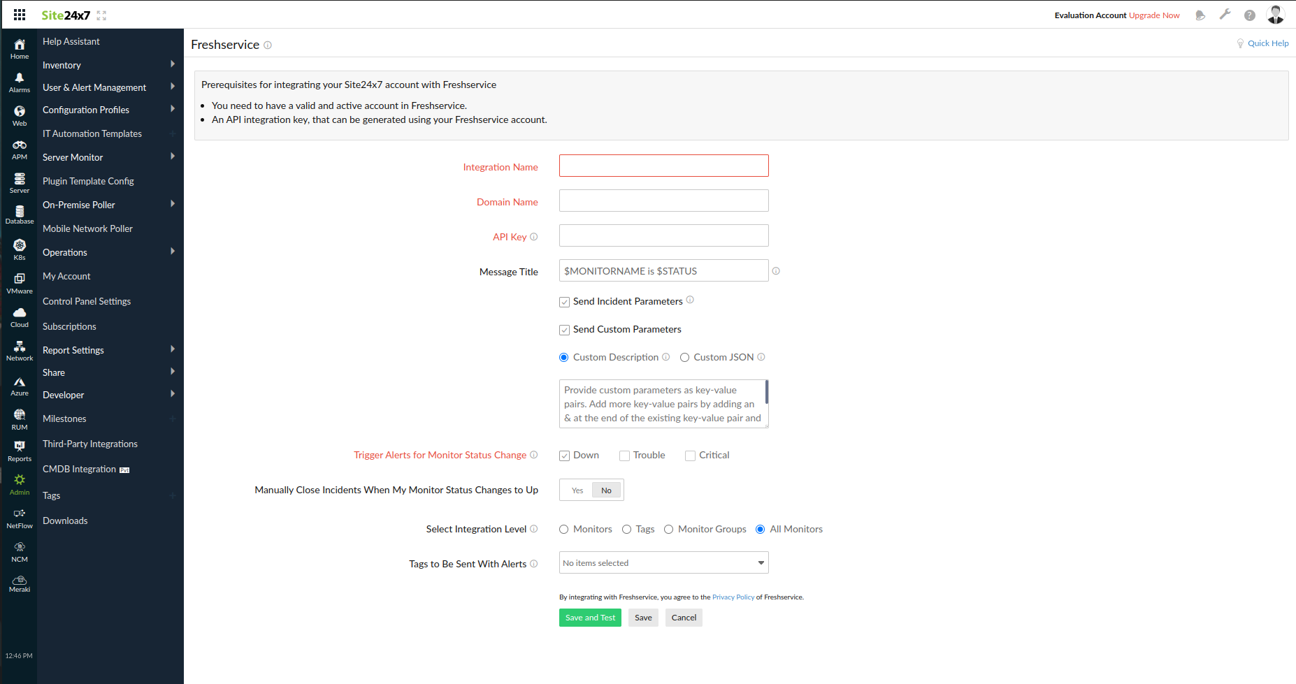 Site24x7-Freshservice integration