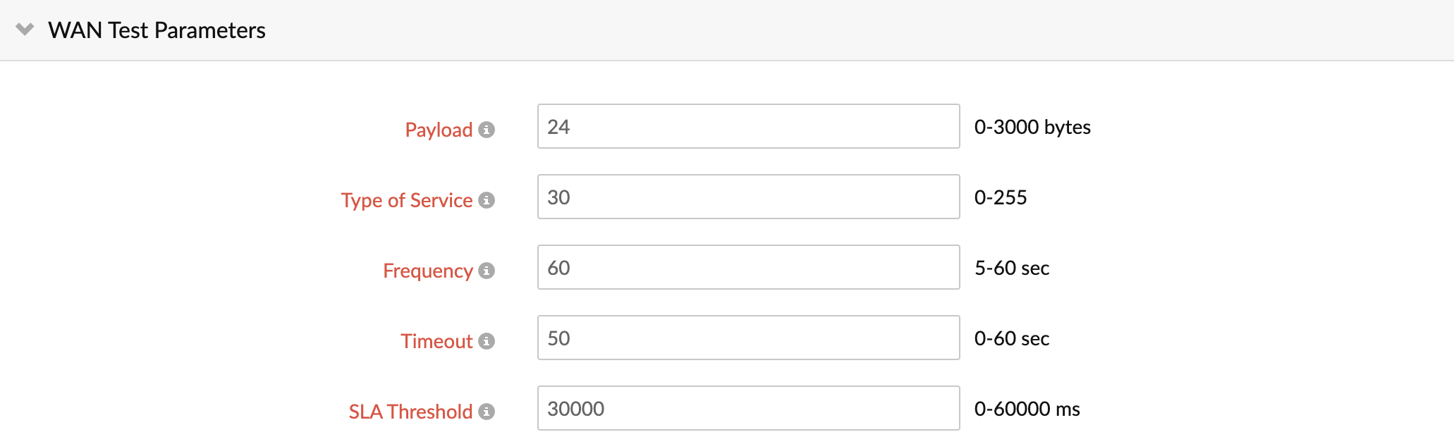 WAN Test Parameters