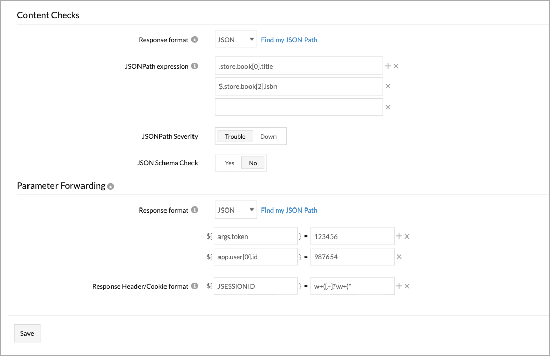 API response checks in site24x7 API monitoring